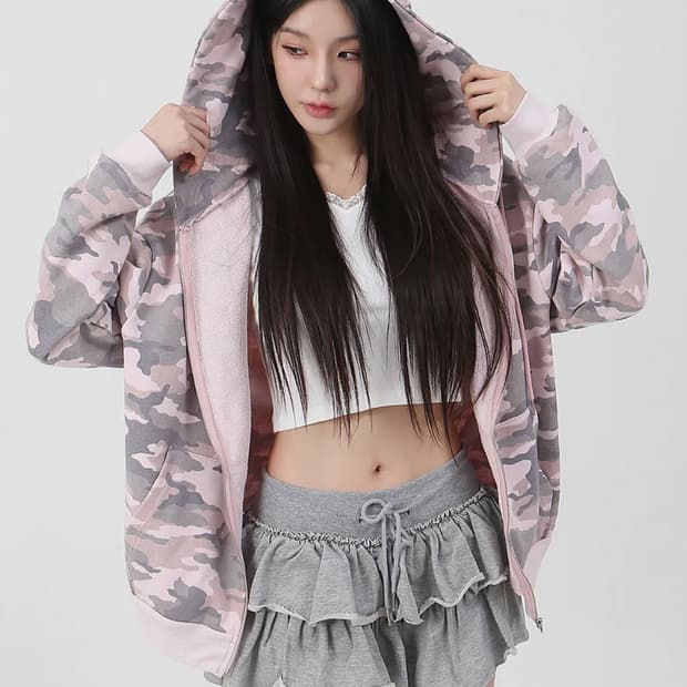 핑크 카모 까트린 후드 집업