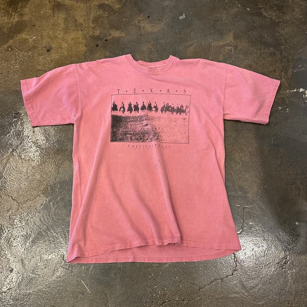 90s Made In USA 싱글스티치 텍사스 프린팅 반팔티 L