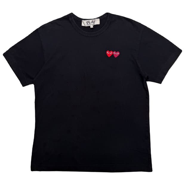 COMME DES GARCONS 더블 하트 반팔 티셔츠 블랙 L