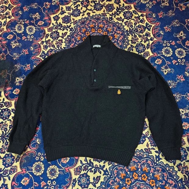 Takashimaya in Japan 90's 가죽 포켓 패치 숄 니트