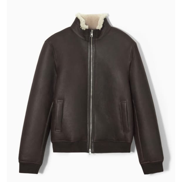 Cos 시어링 보머 재킷 무스탕 다크 브라운 S