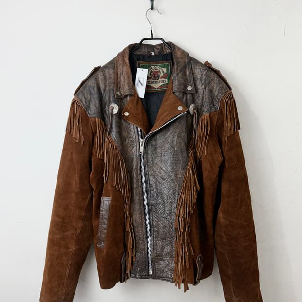 80s 빈티지 웨스턴 프린지 레더 자켓