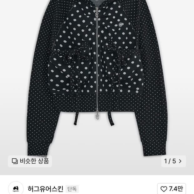허그유어스킨 도트 빅 포켓 후드집업 (블랙)