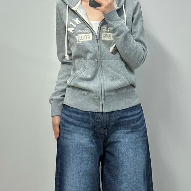 후아유 y2k 와투케 그레이 후드집업