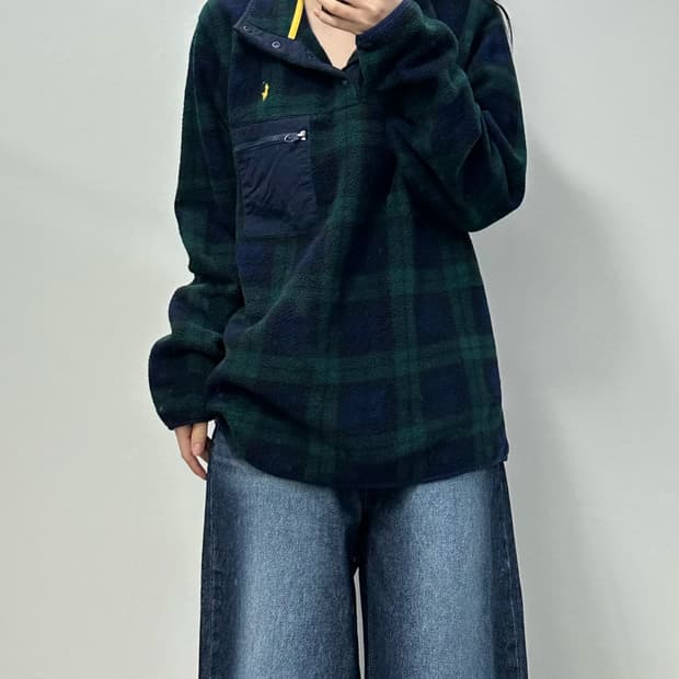 폴로 랄프로렌 신형 블랙와치 신칠라 버튼 플리스 자켓