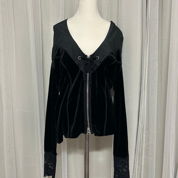 고딕 고스펑크 레이스 후드집업 자켓 