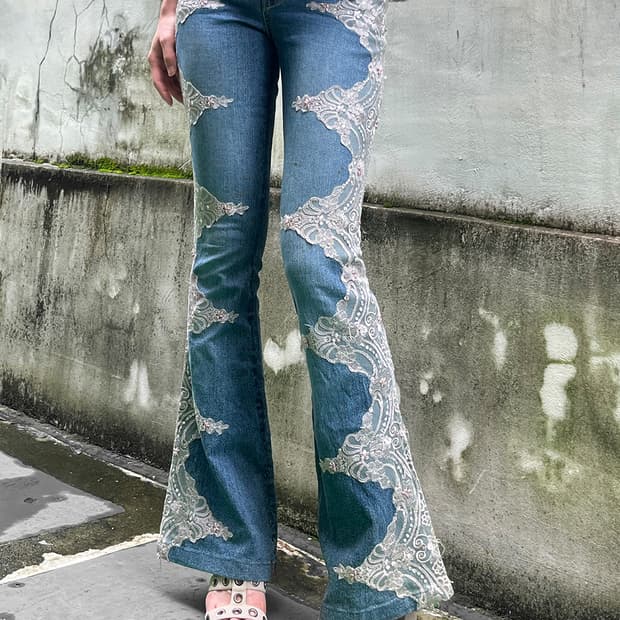 Fairycore Side Lace Bootcut Jeans