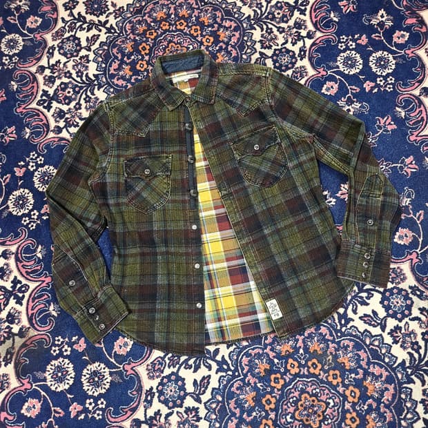 Oil Cake in Japan 빈티지 웨스턴 체크 배색 셔츠 M