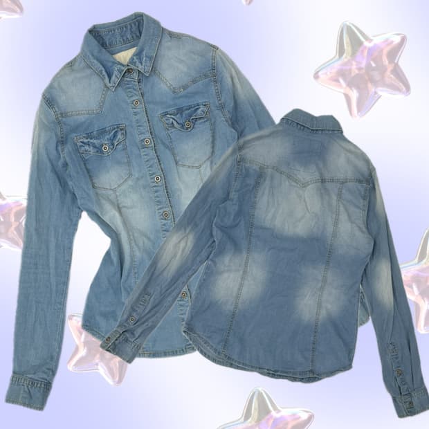 연청 데님 슬림핏 y2k 워싱 데님 셔츠 빈티지 보헤미안 펑크 핀터깔