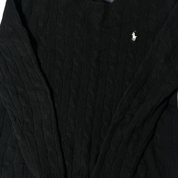 폴로 블랙 꽈배기 니트