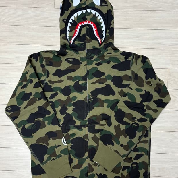 [M] 베이프 카모 샤크 후드집업 녹계 그린
