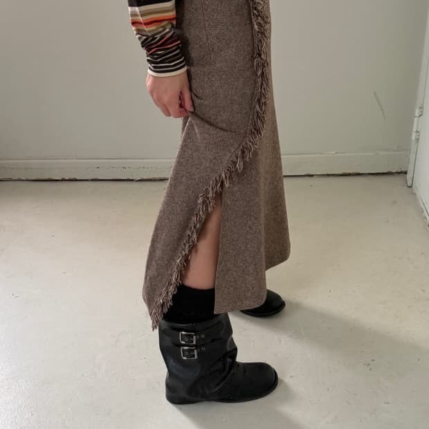 울 프린지 롱스커트