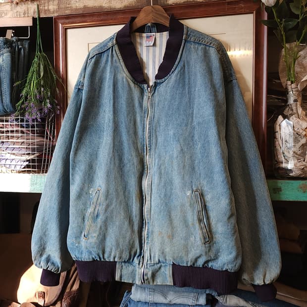 90s 데님 바시티 자켓 빈티지 데님 베이스볼 자켓 3XL