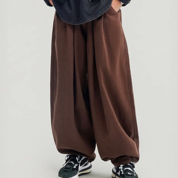 [M] 버클다운 인버티드 턱 벌룬핏 와이드 코튼 팬츠