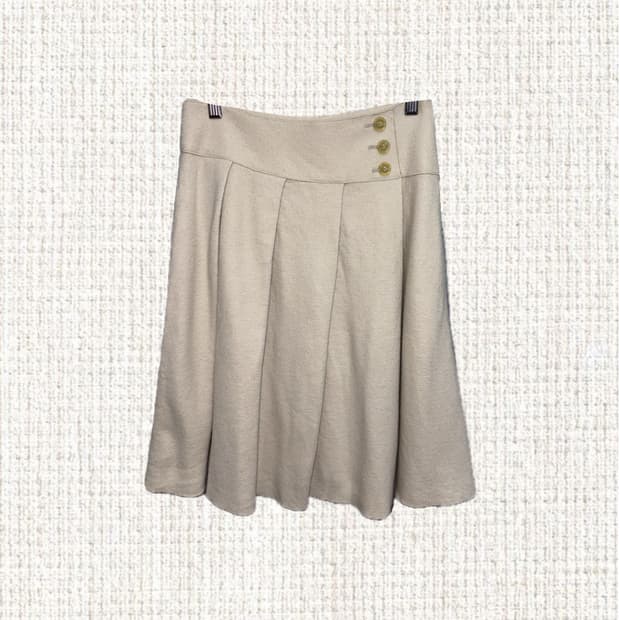 아이보리 울 미디 스커트