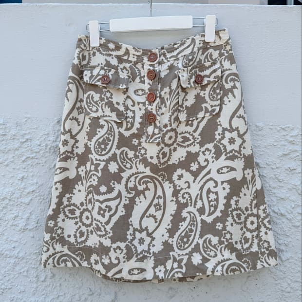 ETRO 에트로 이태리제 린넨 100% 페이슬리 버튼 스커트