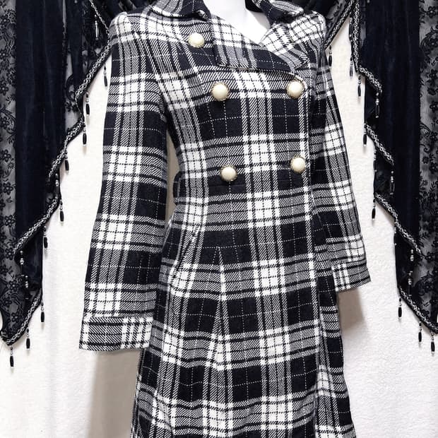 로맨틱갸루 로걀 오네 히메 체크 더블 코트 자켓 헤이세이 시부야 핀터