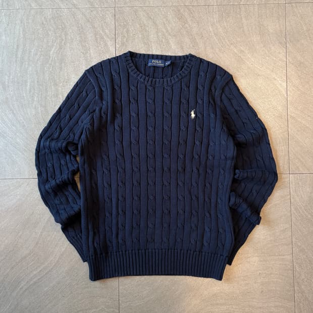 폴로 정품 네이비 코튼 꽈배기 니트