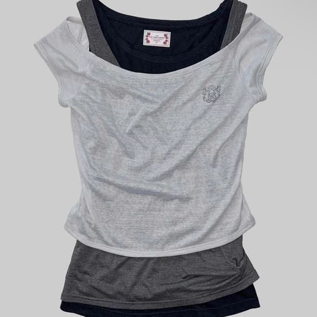 스컬프터 Lazy Sleeveless Layered Tee Pale Gr