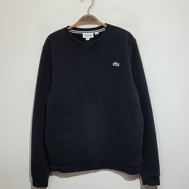 (M) 라코스테 맨투맨 블랙 기모 스웨트 티셔츠 
