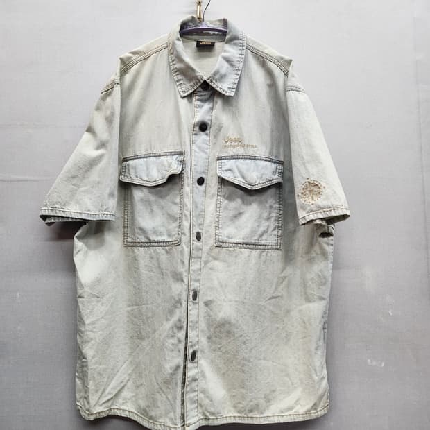 Jeep 지프 로고자수 데님 워싱 반팔셔츠 100(XL)