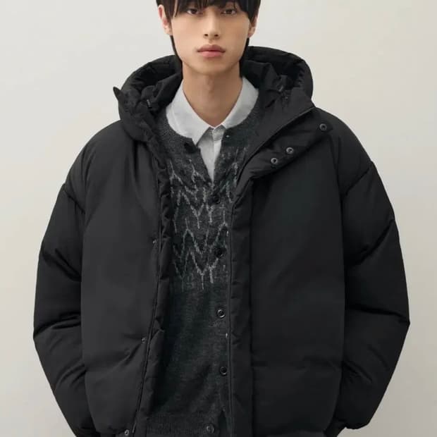 (L) 드로우핏 미니멀 후론 후드 다운 자켓 [BLACK]