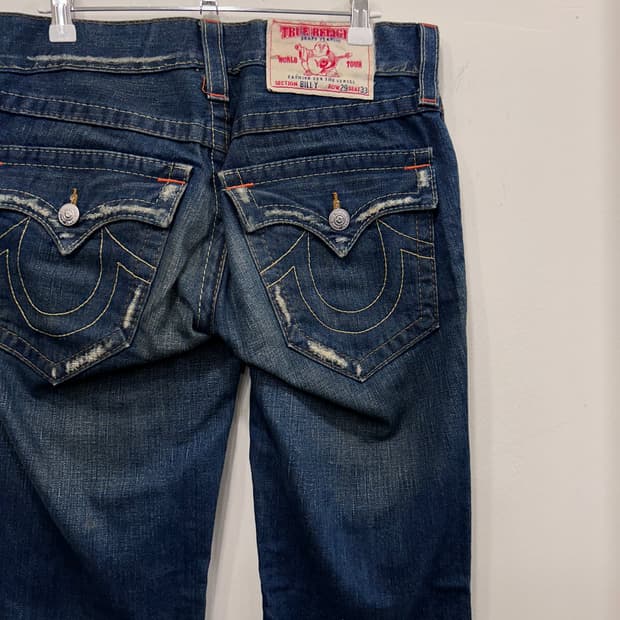 트루릴리젼 샌드워싱 진청 부츠컷 데님팬츠