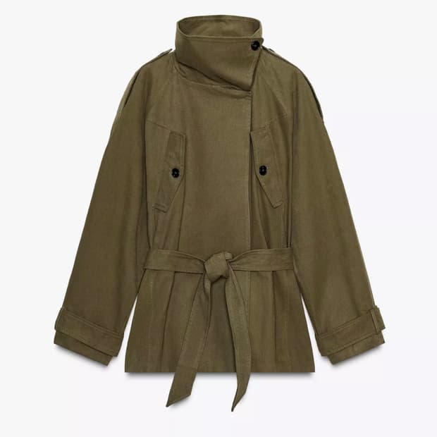 Zara 벨트 코튼 숏 트렌치 코트