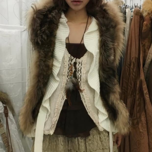 빈티지 레이어룸 상품 가디건 + 퍼 베스트