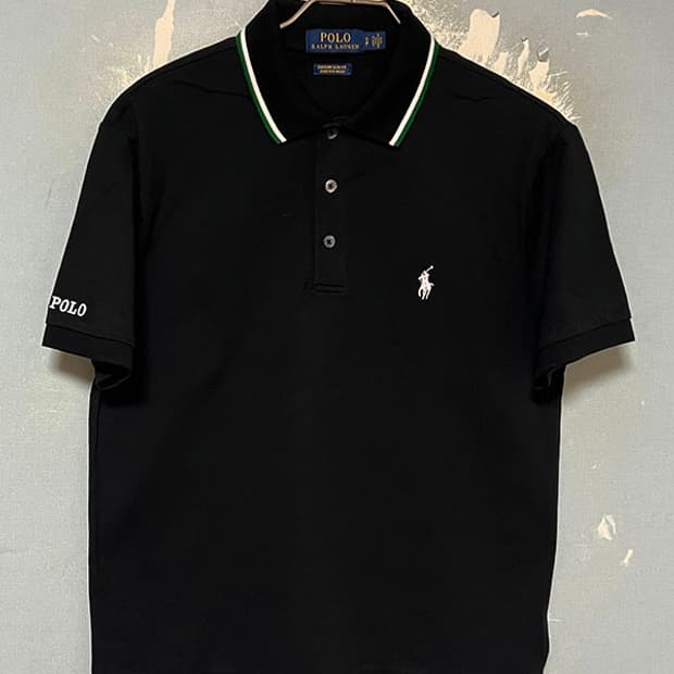 POLO 폴로 여자 배색 반팔 카라티 블랙 캐주얼 베이직 M 95 66