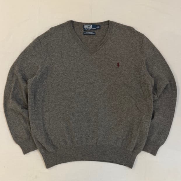 폴로 랄프로렌 메리노 울 브이넥 니트 그레이