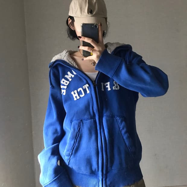 아베크롬비 블루 오버핏 퍼후드집업