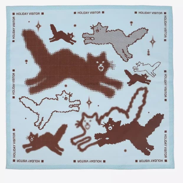 [새상품]도트 고양이 반나다 스카프 스카이블루