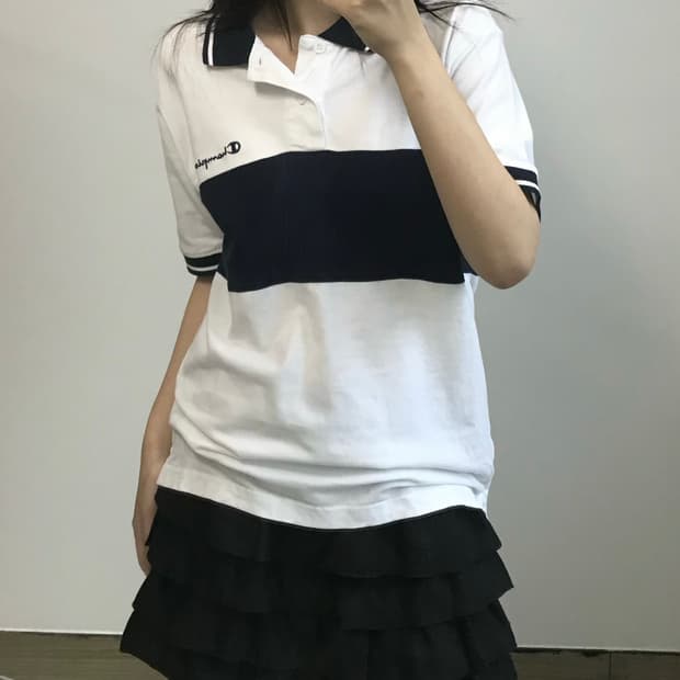 챔피온 배색 PK 반팔 티셔츠