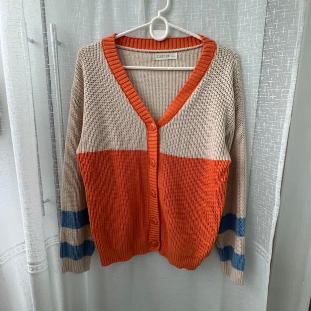 귀여운 니트 가디건 오렌지/아이보리 배색
