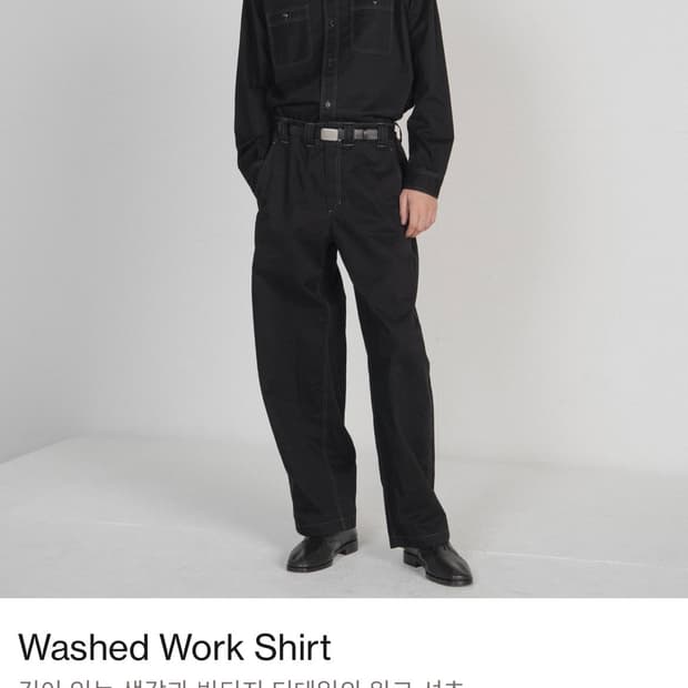브라운야드 washed work shirt black