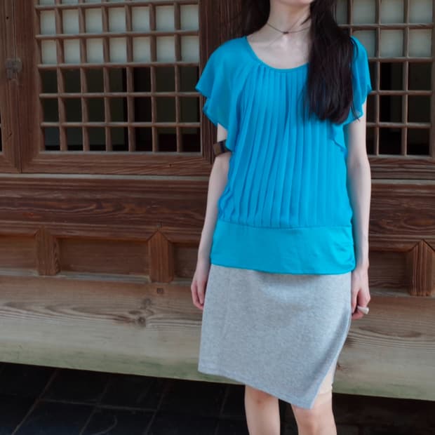 Tealblue Pleats Blouse