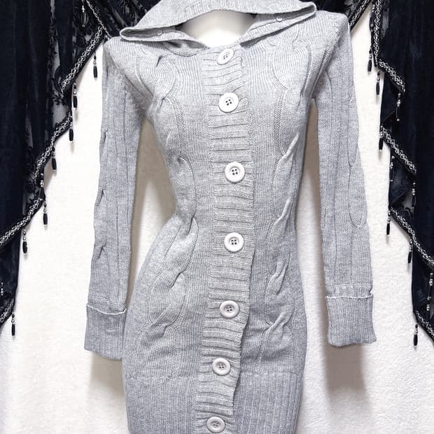 그레이 꽈배기 후드 니트원피스 가디건 로맨틱갸루 로걀 섹시 펑크 y2k