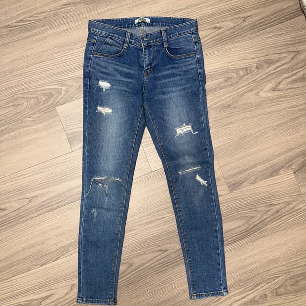 로우라이즈 스키니진 중청데님팬츠