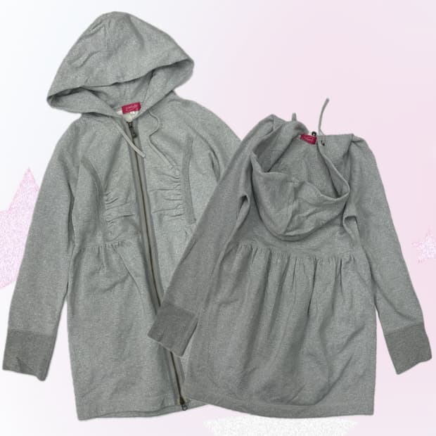 히메갸루 셔링 펄 포인트 롱 그레이 유니크 Y2K 기모  후드집업