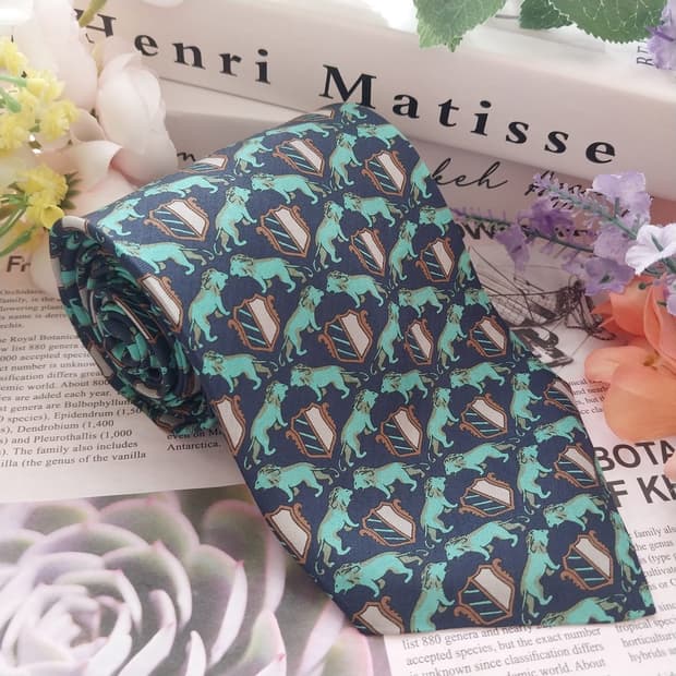 리카르도 실크 사자 문장 패턴 넥타이 9.6cm A+등급 K1282
