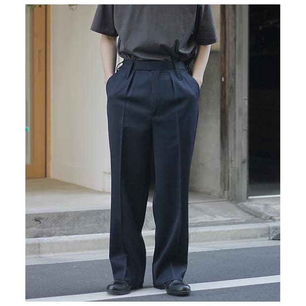 [4] interim 인테림 버진 울 개버딘 원턱 와이드 슬랙스