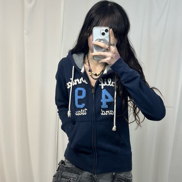 WHO.A.U Navy Zip-up Hoodie