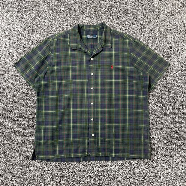 빈티지9. 폴로랄프로렌 그린 체크 반팔 캠프 셔츠 반소매