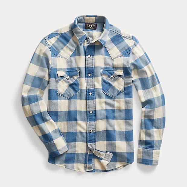 RRL 슬림핏 플래드 트윌 웨스턴 셔츠