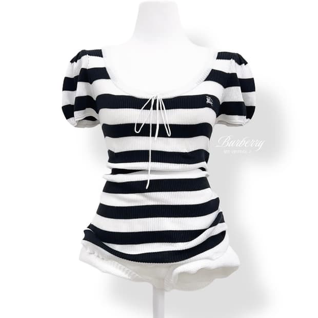 버버리 스트라이프 반팔 니트 탑 엣팃시stc빈티지진리