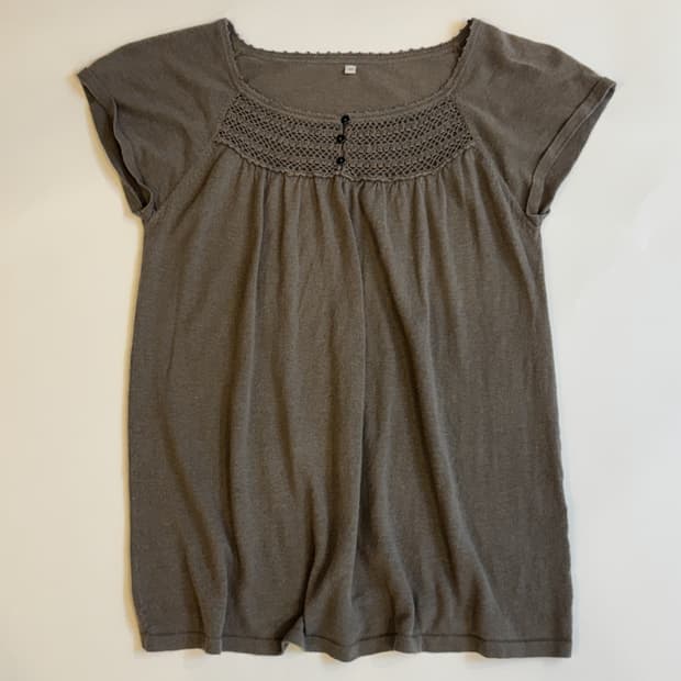 Brown Crochet Accent Sleeve T-shirt
