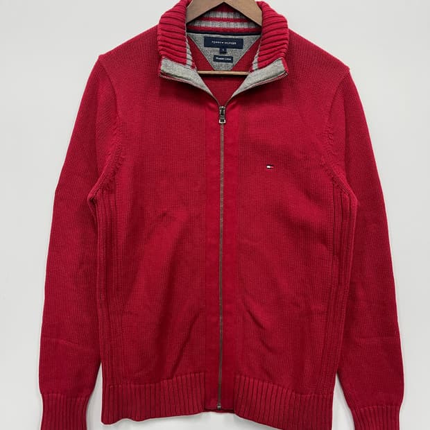 타미힐피거 버건디 니트집업