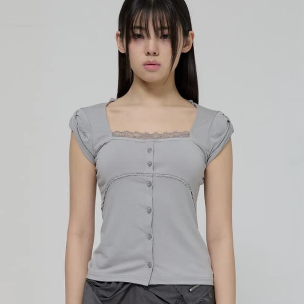 플레어업 레이스 슬리브 탑 그레이 Lace Sleeve Top Gray