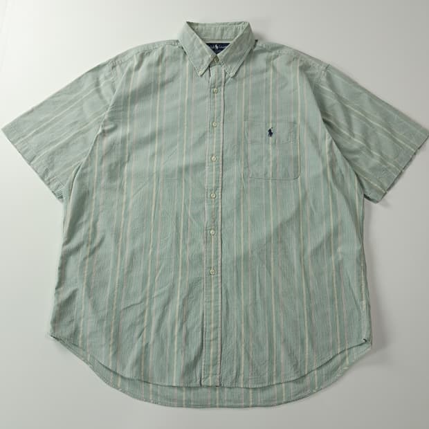 CA285 XL 폴로 90s 시어서커 세이지그린 스트라이프 반팔 셔츠